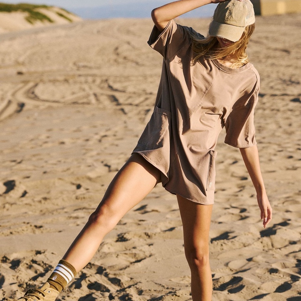 FP Movement by Free People Taupe Short Sleeve Romper